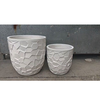 white round fiber clay planter with  irregular polygonal mosaic-like pattern lightweight durable low-maintainence flower pot holiday Villa office decoration garden landscaping project