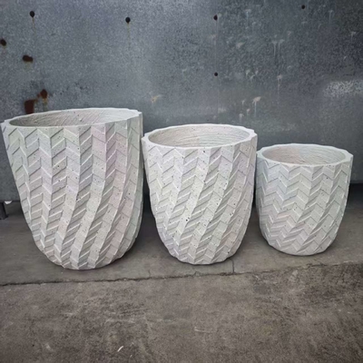 white round fiber clay planter with a herringbone pattern lightweight durable low-maintainence flower pot holiday Villa office decoration garden landscaping project