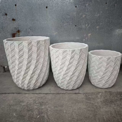 white round fiber clay planter with a herringbone pattern lightweight durable low-maintainence flower pot holiday Villa office decoration garden landscaping project