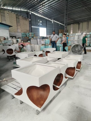 white rectangular - based with heart - shaped cutouts fiber clay planter lightweight durable low-maintainence flower pot holiday Villa office decoration garden landscaping project