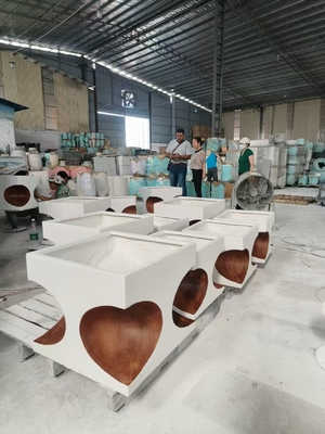 white rectangular - based with heart - shaped cutouts fiber clay planter lightweight durable low-maintainence flower pot holiday Villa office decoration garden landscaping project