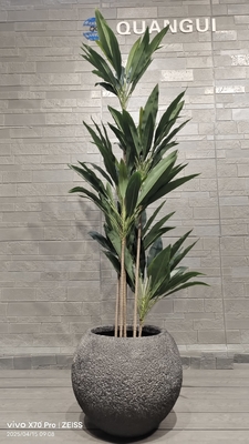 grey textured  round fiber clay planter with natural rock-like pattern lightweight durable low-maintainence flower pot holiday Villa office decoration garden landscaping project