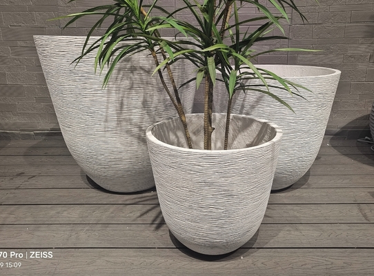 minic woven fabrics grey curved wavy lines round fiber clay planter lightweight durable low-maintainence flower pot holiday Villa office decoration garden landscaping project