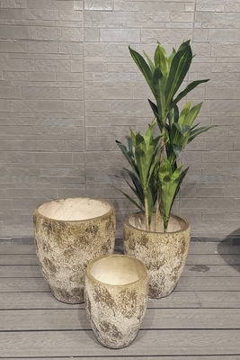 Tall Earthy Tone Round Fiber Clay Lightweight Durable Rooftop Garden Pot
