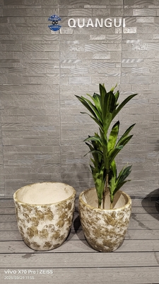 Mimic Uneven Texture Of Natural Stone Earthy Tone Round Fiber Clay Flower Pot