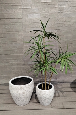 White Mosaic Like Brick Design Round Fiber Clay Flower Pot Lightweight Villa Office Project