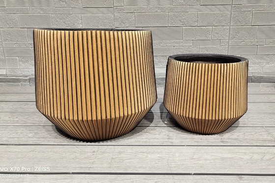 Golden - Brown Hue  Stripe Patterns Round Fiber Clay Planter Durable Office Decoration Project