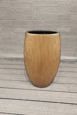 Tall Golden- Brown Hue Stripe Round Fiber Clay Planter Home Deluxe Decoration Project