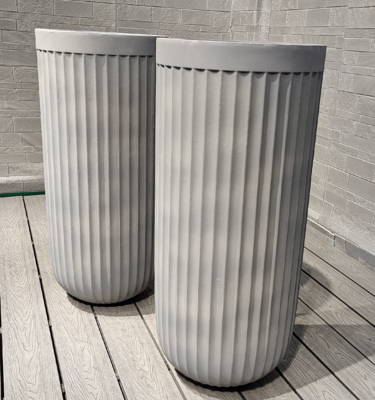 Tall Cool-toned Gray Linear Dimension Round Fiber Clay Planter Deluxe Decoration Project