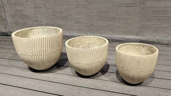 Warm Natural Beige Rhythmic Tactile Pattern Round Fiber Clay Planter Home Porch Project