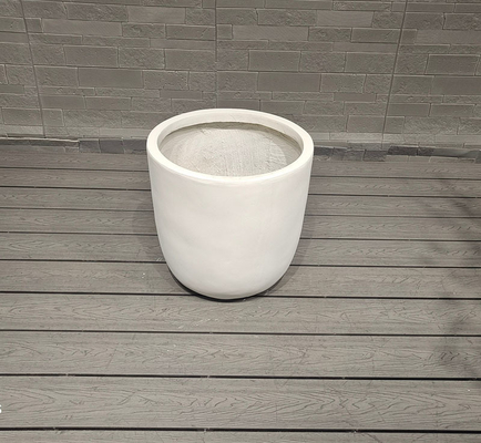 White Matte Round Fiber Clay Commercial Outdoor Planter Architectural Landscaping Design