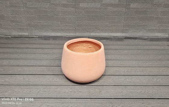 Terracotta - Inspired Hue Round Fiber Clay Outdoor Planter Architectural Landscaping Design