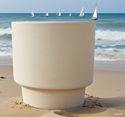 Light Beige Two-layer Structure Round Fiber Clay Outdoor Planter Architectural Landscaping Design