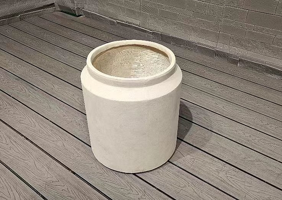 Light Beige Straight Cylinder Fiber Clay Outdoor Planter Architectural Landscaping Design