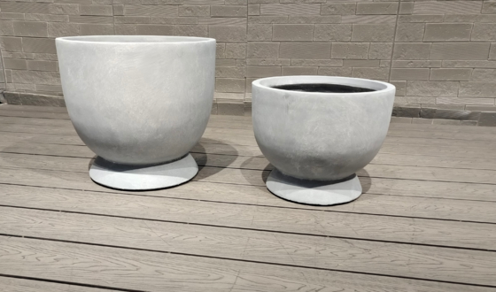 Light Grey Round Bowl Shape With Pedestal Base Fiber Clay Planter Architectural Landscaping